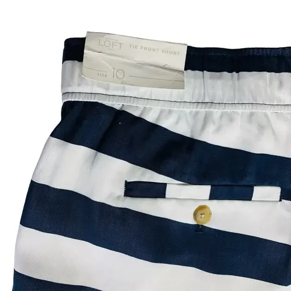 NWT LOFT Outlet Navy Stripe Tie Front Shorts Size 10 - Picture 6 of 6